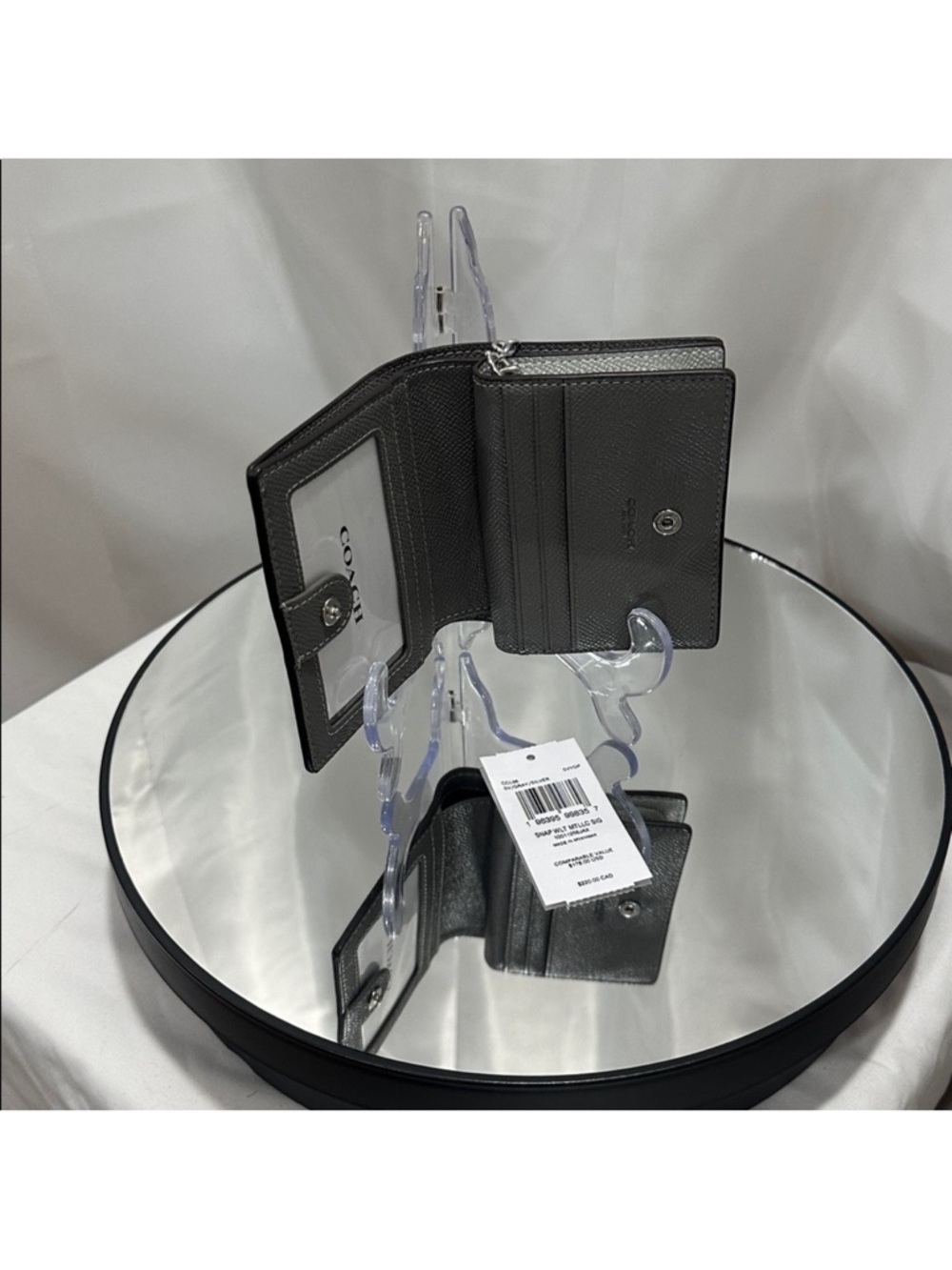 NWT coach metallic silver gray snap wallet signature coach - Picture 5 of 8